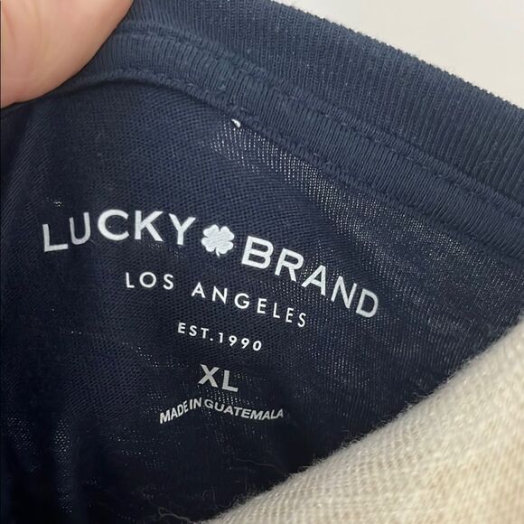 Lucky Brand Dark Blue Folk Doves Short Sleeve Tee NWOT - Picture 2 of 10